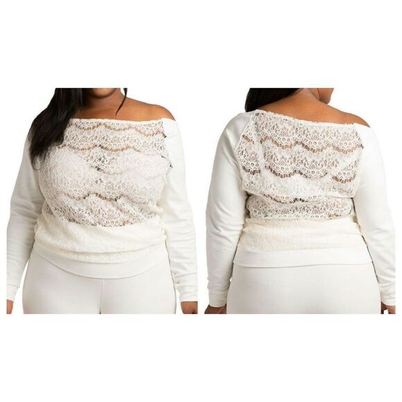 B-754 Poetic Justice Nia Lace Boatneck Top Ivory Sheer Pointe  IVORY sz 2x nwot - Picture 1 of 1